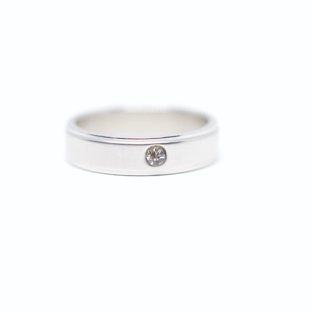 Brushed Stainless Steel White Topaz Wedding Band